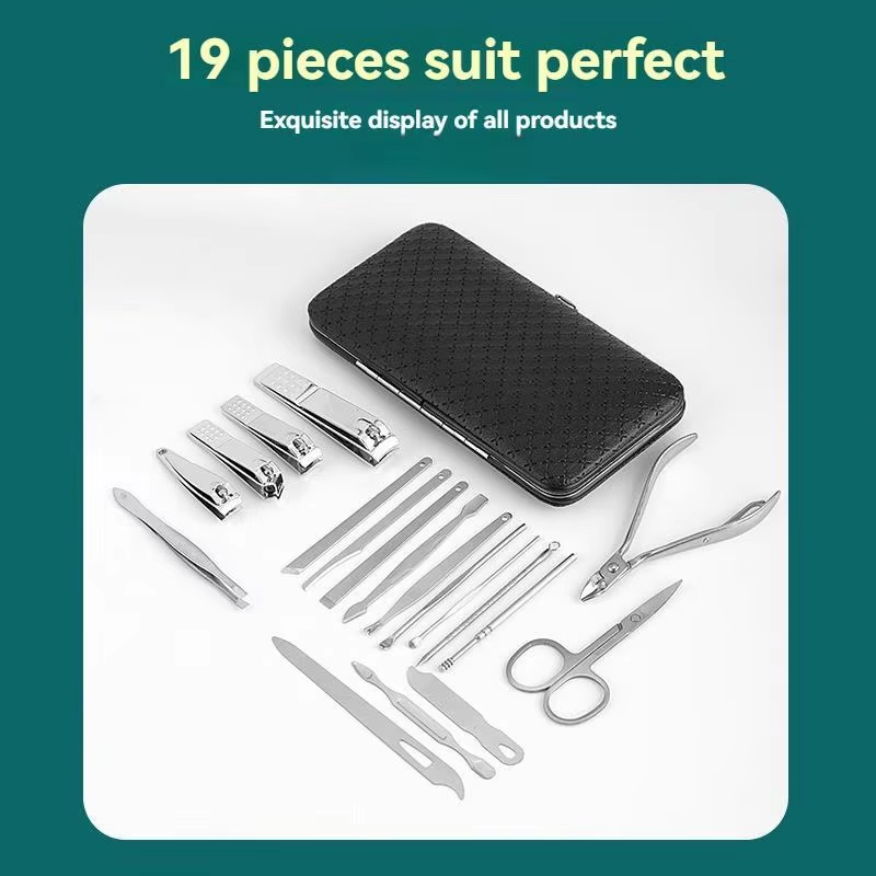 19PCS Pedicure Nail Toe Clippers Manicure Kit Cleaner Cuticle Grooming Set Case
