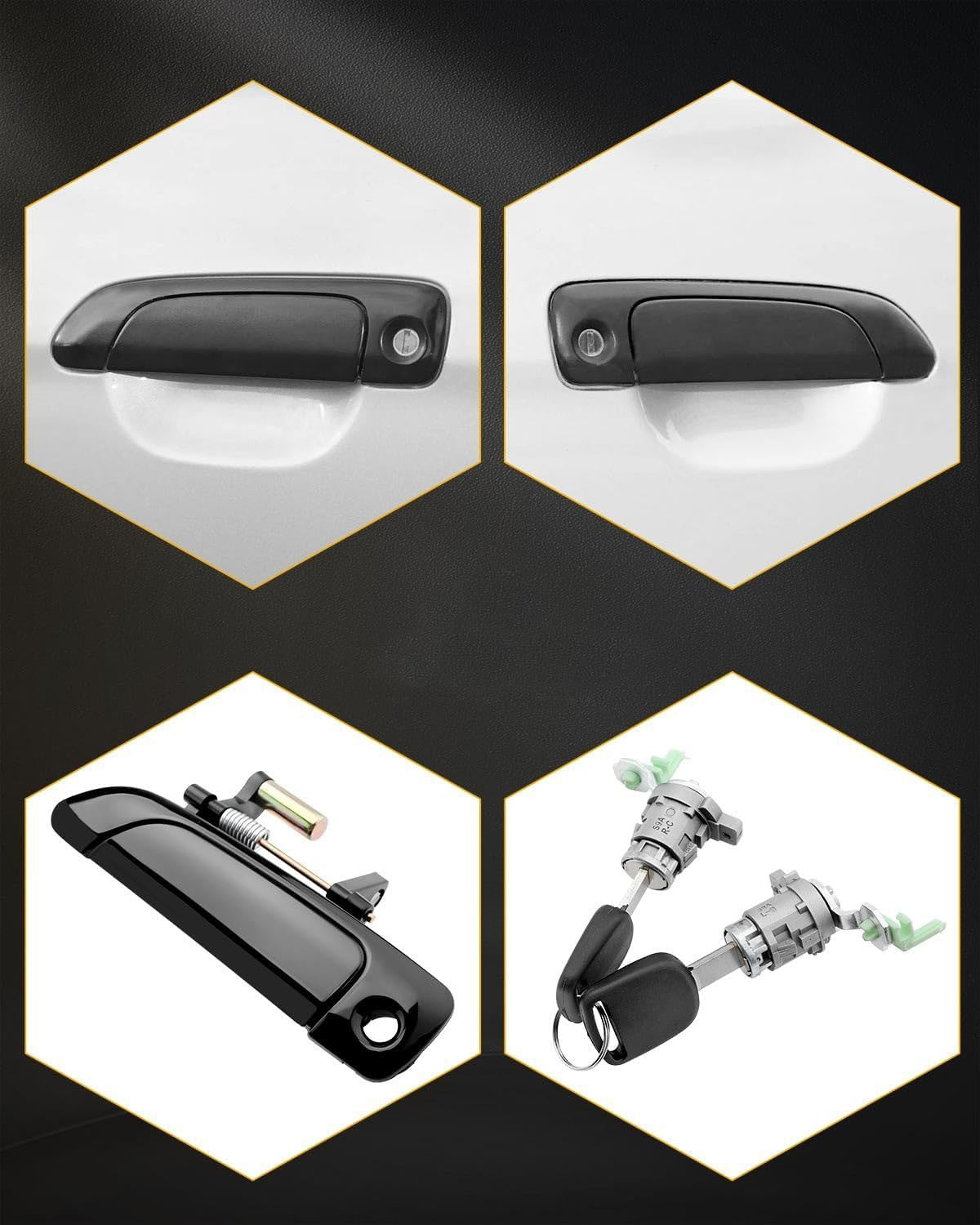 4X Exterior Door Handles Front Rear w/ Lock Cylinder & Key Fit 01-05 Honda Civic