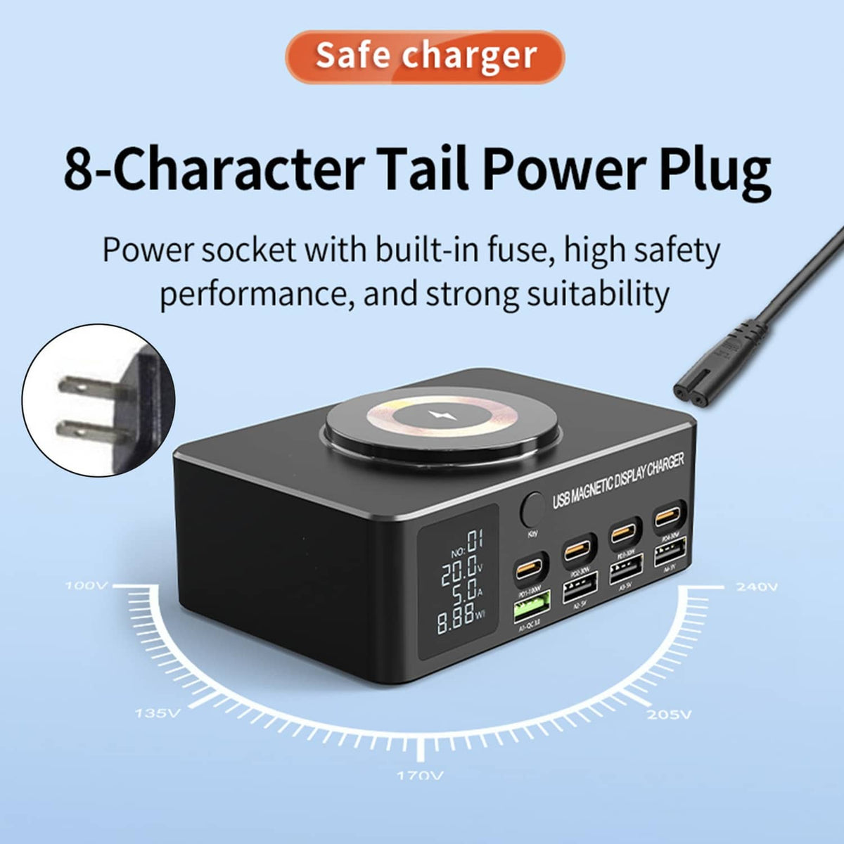Solid Spare 140W Fast Charging Charger Intelligent Digital Display PD100W Magnetic Wireless