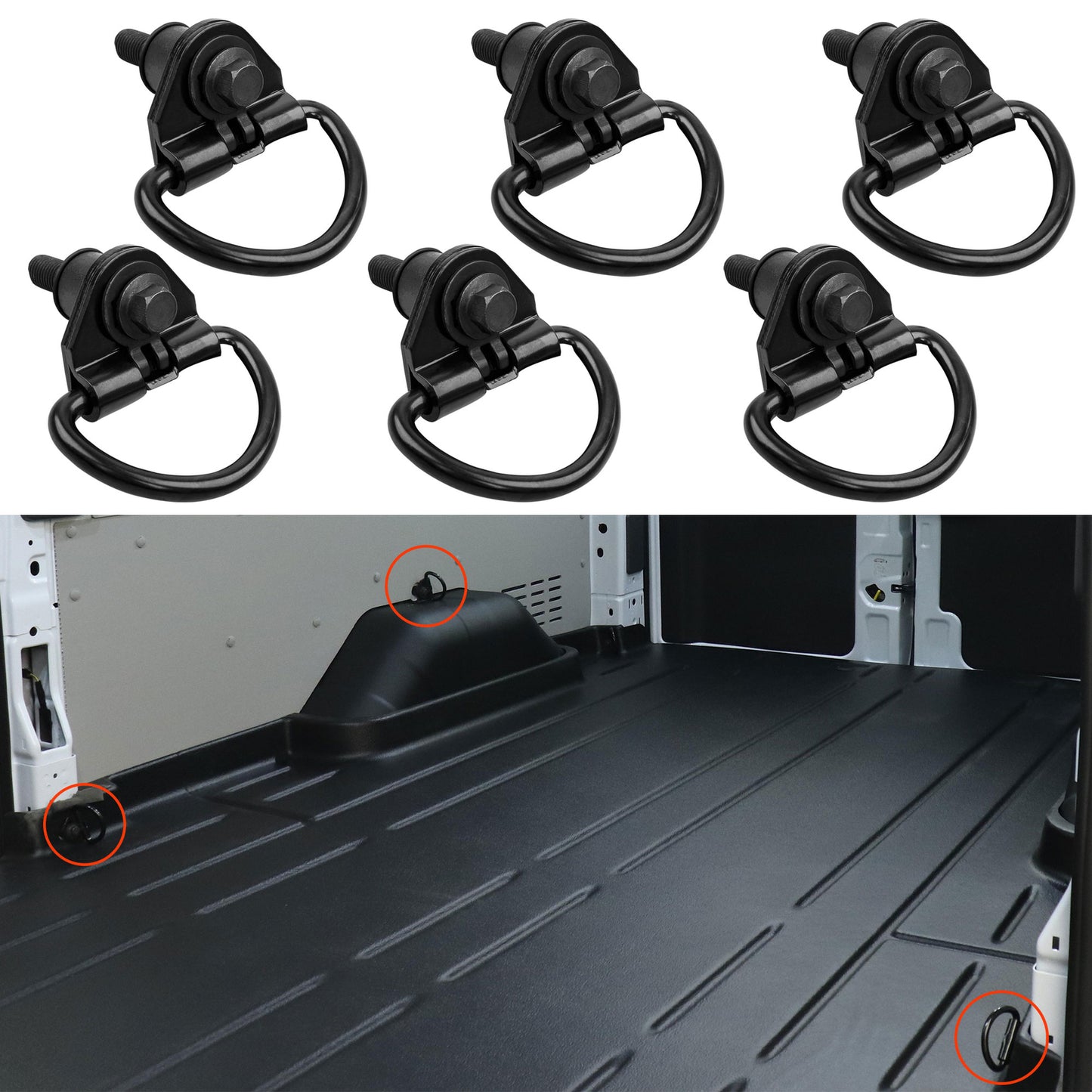 6x Black Steel Rear Cargo D-Hooks For 2015-2024 Ford Transit 150 250 350 350HD