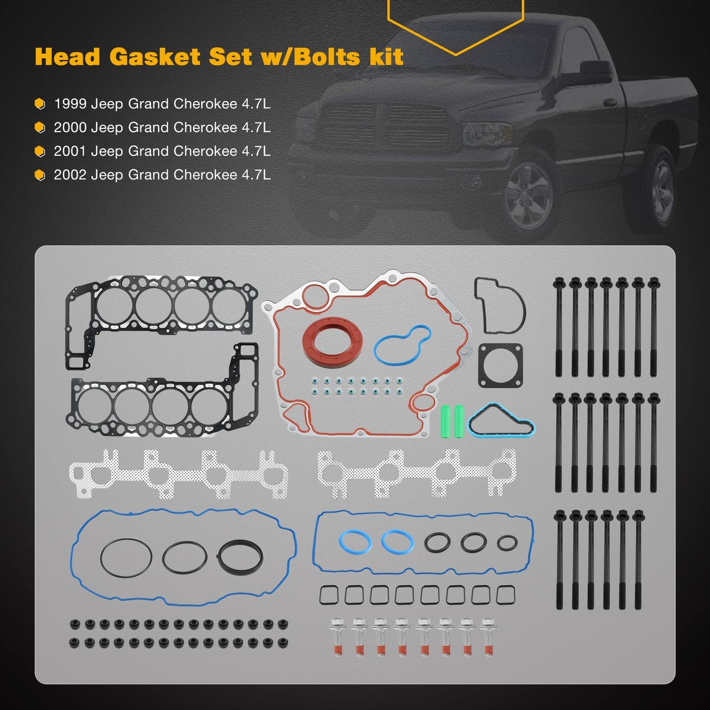 Full Head Gasket Set w/ Bolts For 99-03 Dodge Ram Durango Grand Cherokee 4.7L