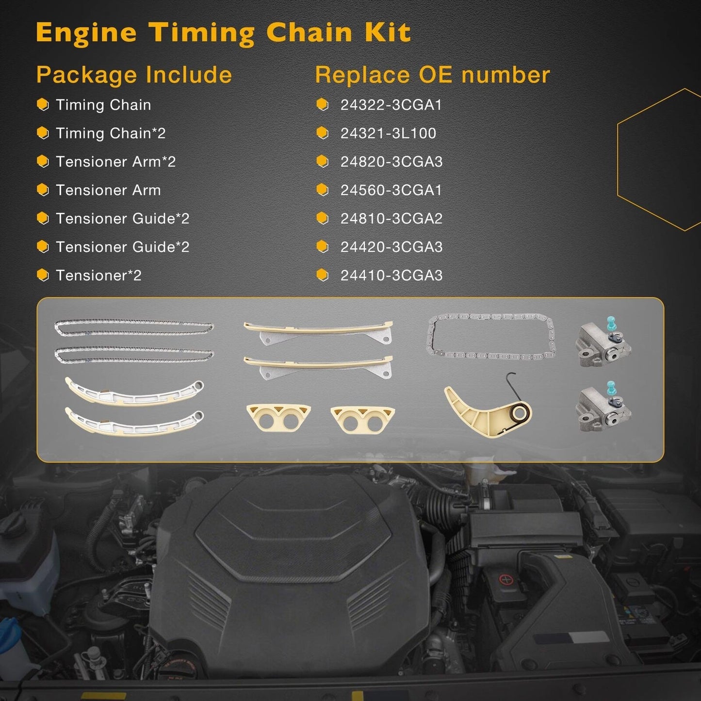Engine Timing Chain Kit For 2009-22 Hyundai Santa Fe Sorento Azera Kia 3.3L 3.8L