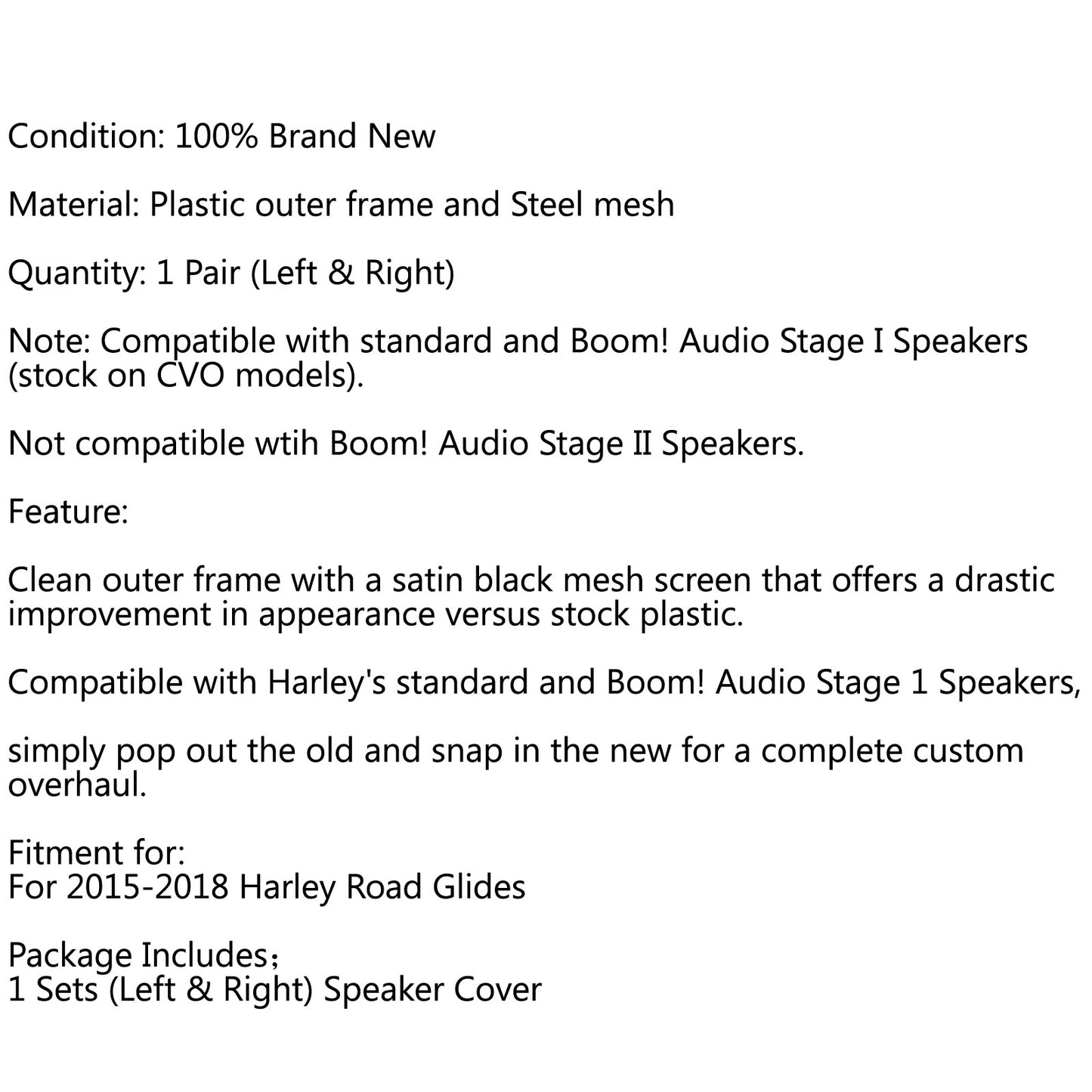 Motorcycle Tri-Line Speaker Cover Grills For Road Glide Black 2015-2018 USA