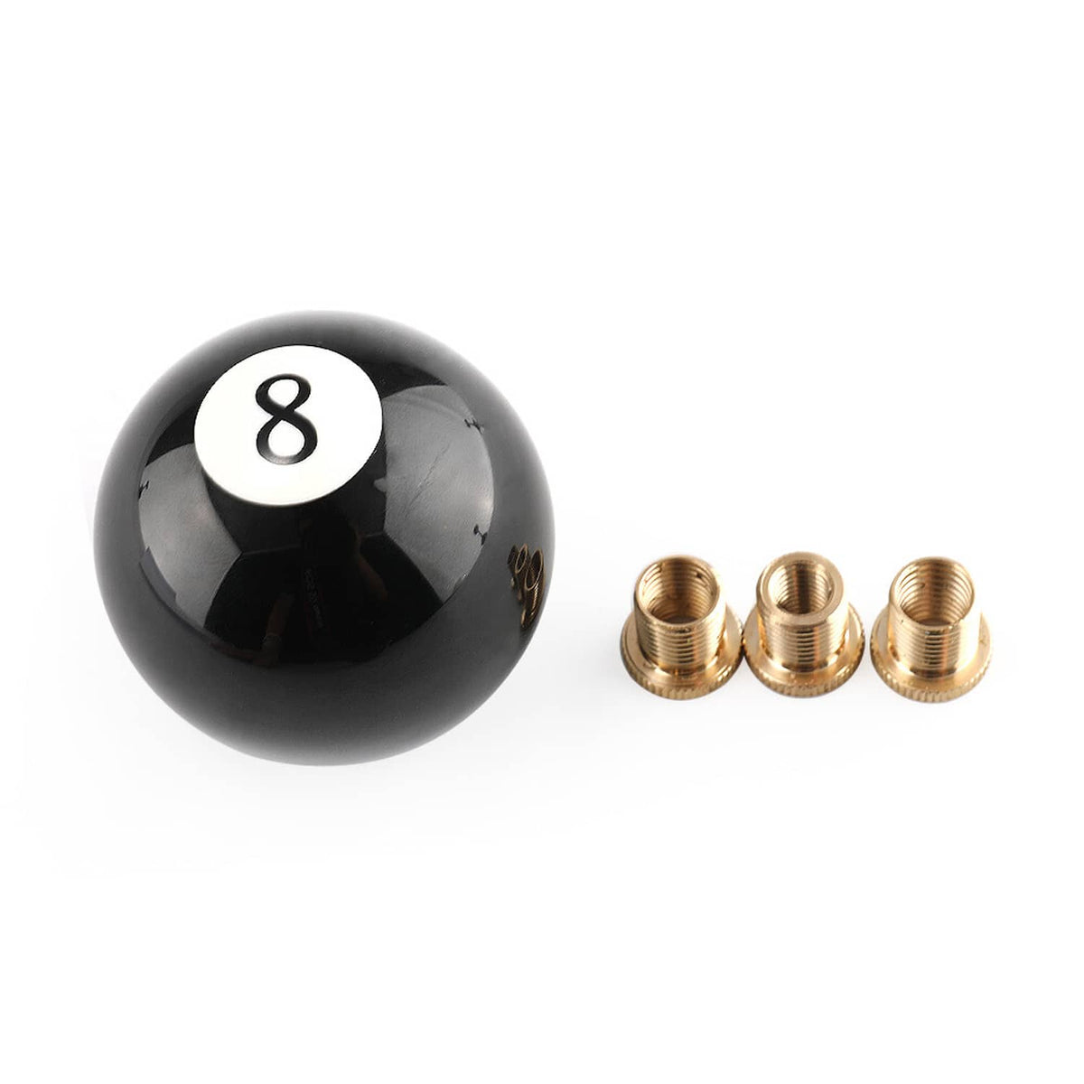 Solid Spare Universal No.8 Billiard Ball Gear Shifter Black Round Shift Knob w/ 3 Adapters
