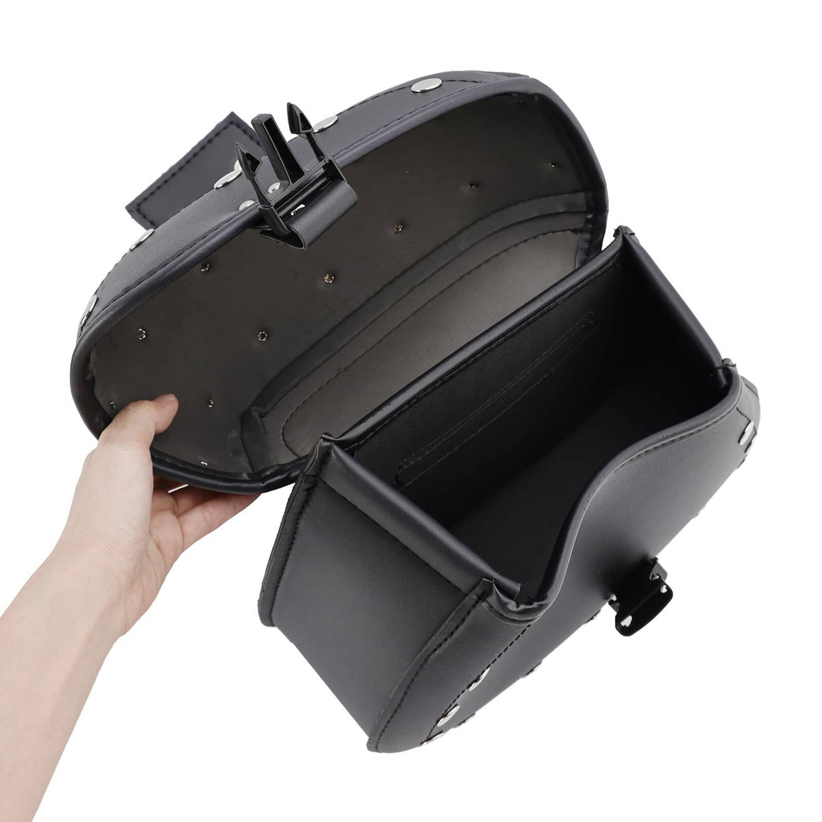 Solid Spare Universal Saddlebag Side Storage Tail Bag Pu Luggage Black 22L For Motorcycle