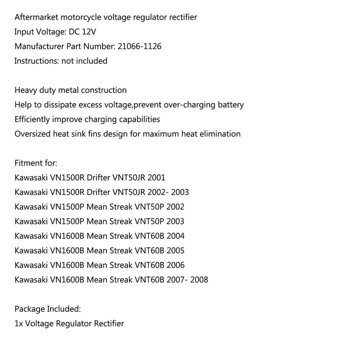 Solid Spare Voltage Regulator Rectifier For Kawasaki VN1500R Drifter VNT50JR 2001-2003