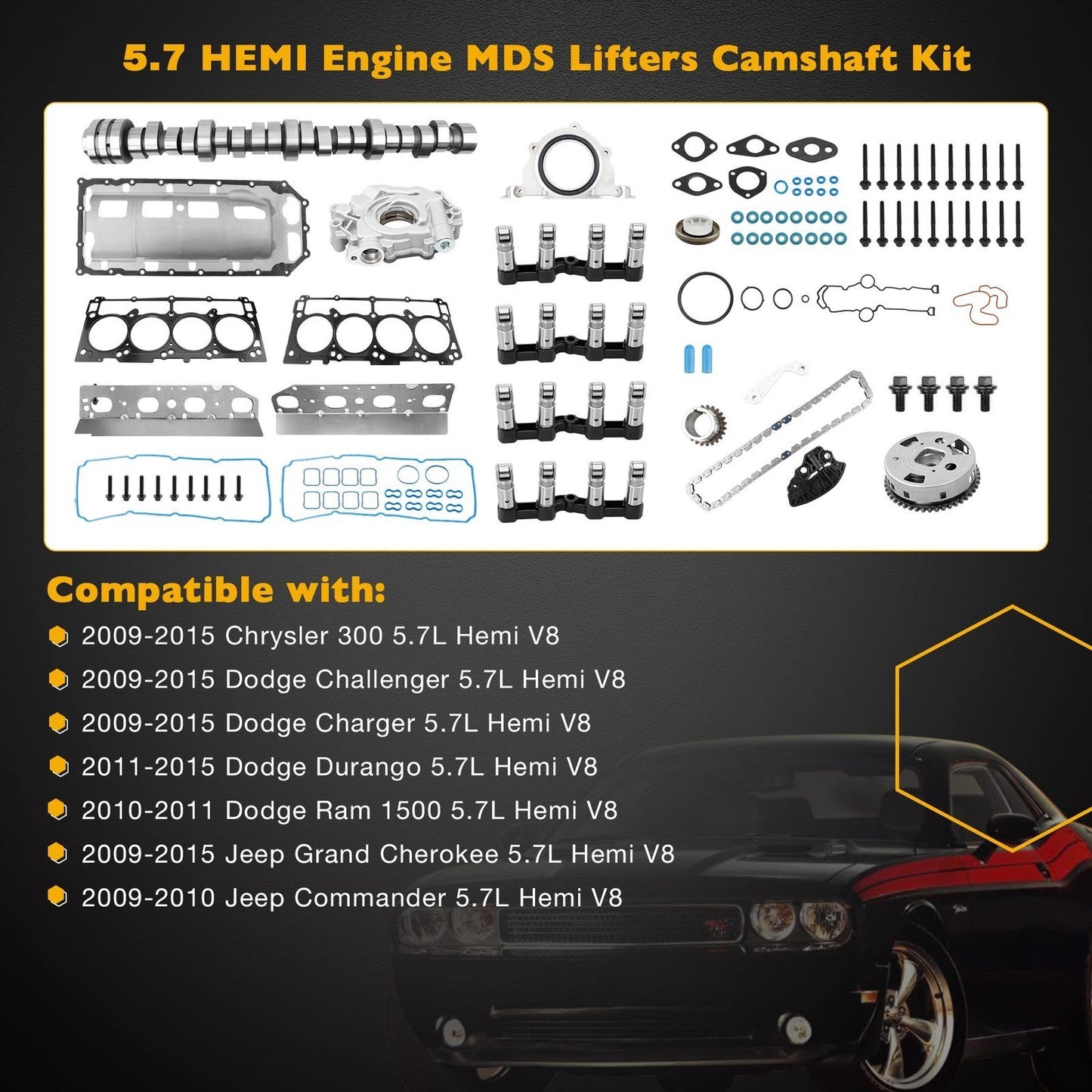 MDS Camshaft Timing Gasket Kit w/ Oil Pump For Dodge Challenger Ram 1500 Jeep