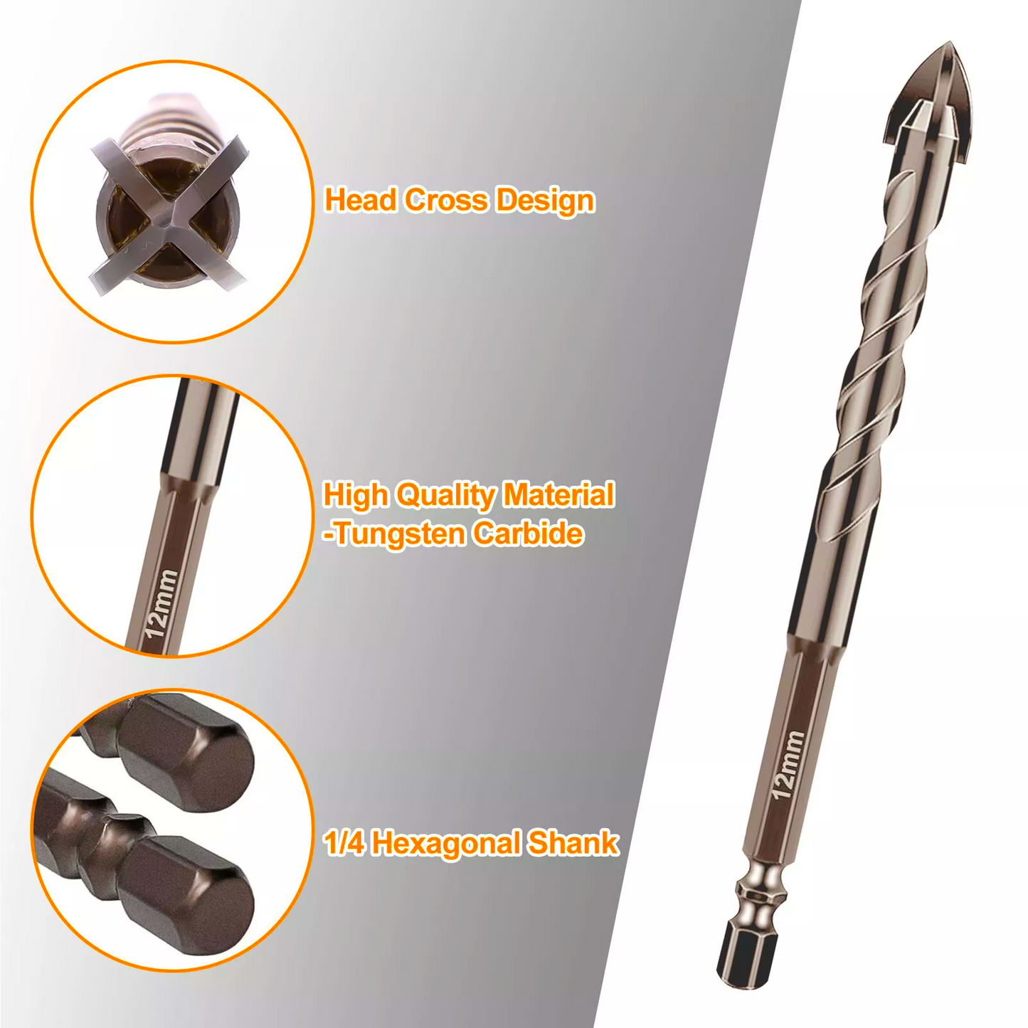 Tungsten Steel Drill Bit Set Triangle Four-blade 3mm-12mm for Tile Glass Marble