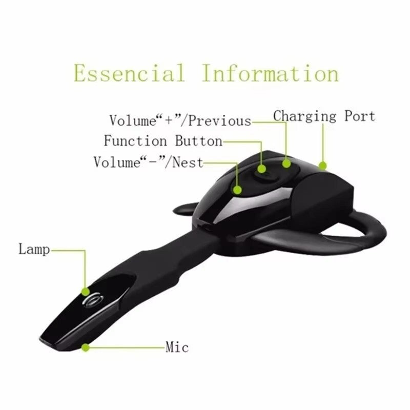 Trucker Bluetooth Headset Wireless Dual Mic Noise Cancelling Earpiece Earbuds