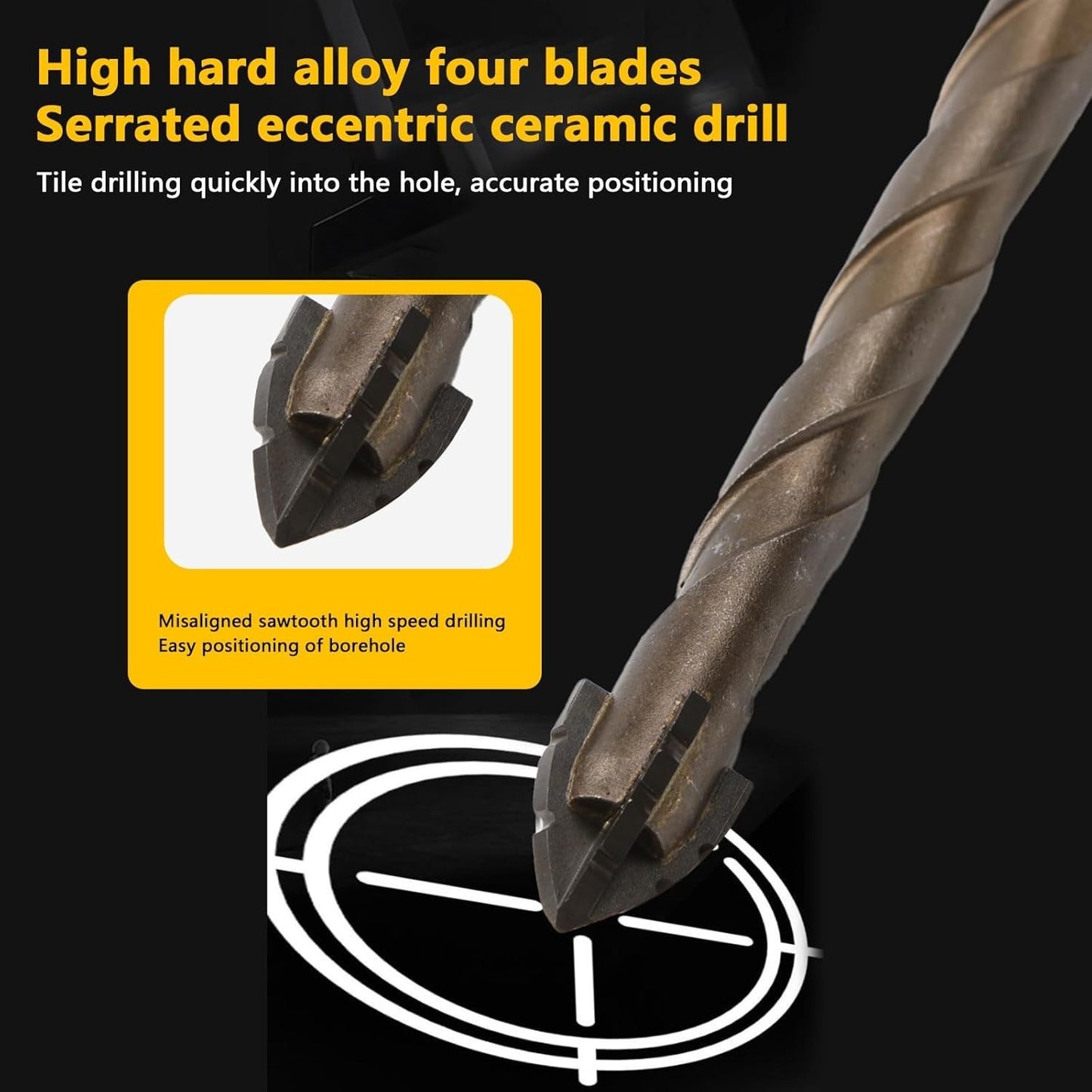 14x Carbide Drill Bit 3-12mm 4-Flute Sawtooth Eccentric Drill Bit for Tile Glass