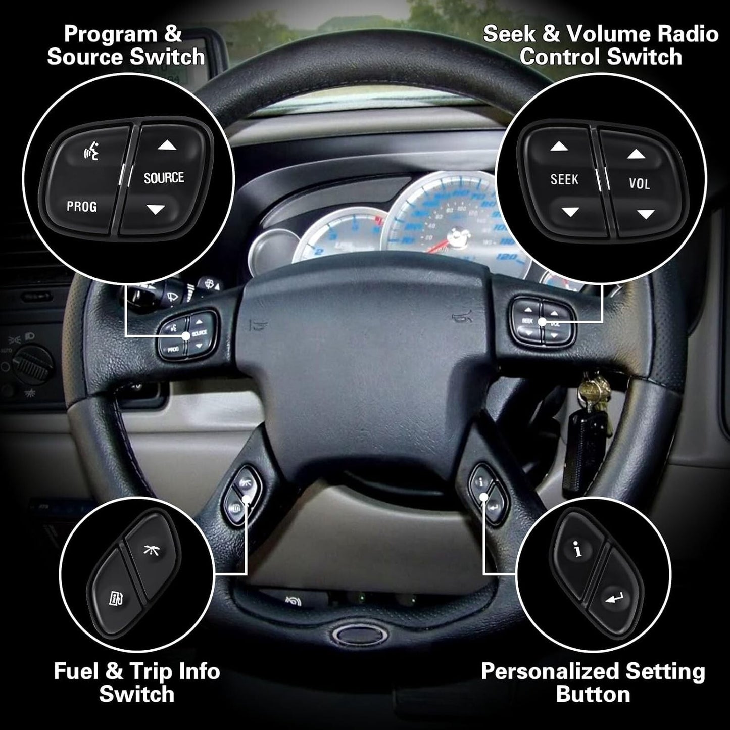 4Pcs Steering Wheel Switch Control Buttons For Chevy Silverado 1500 GMC Sierra