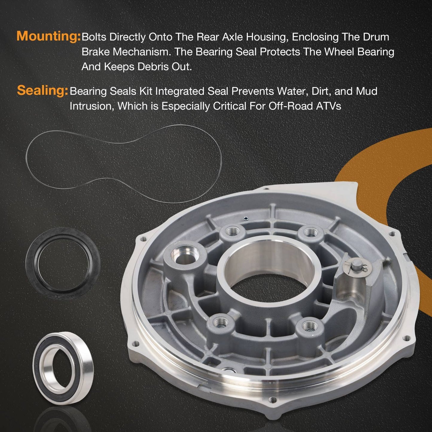 Rear Brake Backing Plate & Bearing Seals Kit For Honda Fourtrax TRX300 TRX300FW