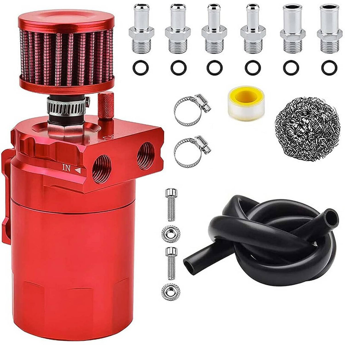 Solidspare Red New Oil Catch Can Kit Reservoir Baffled Tank with Breather Filter Universal
