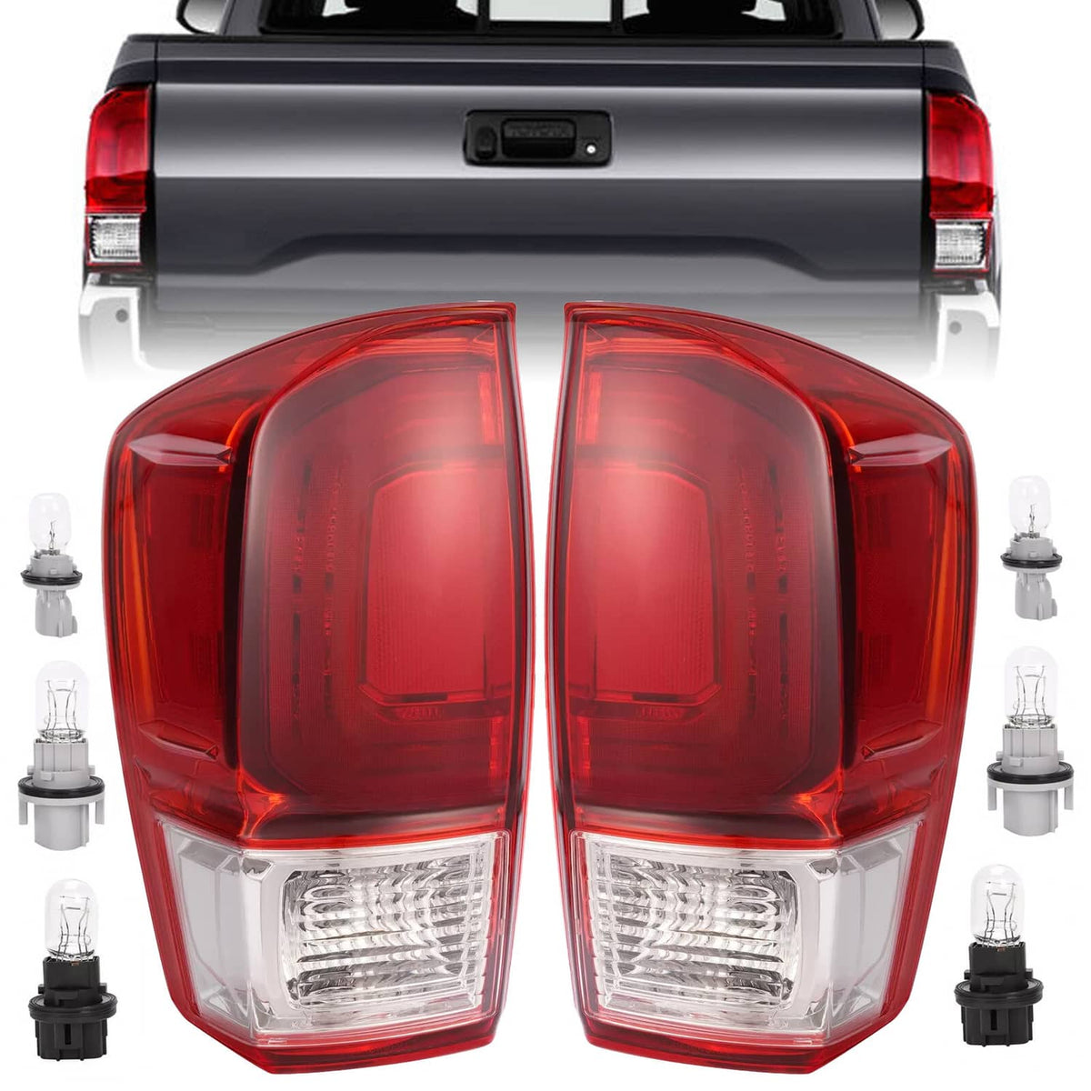 Solid Spare For Toyota Tacoma TRD 2016-2023 Pair Tail Lights Brake Lamp Turn Signal w/Bulb