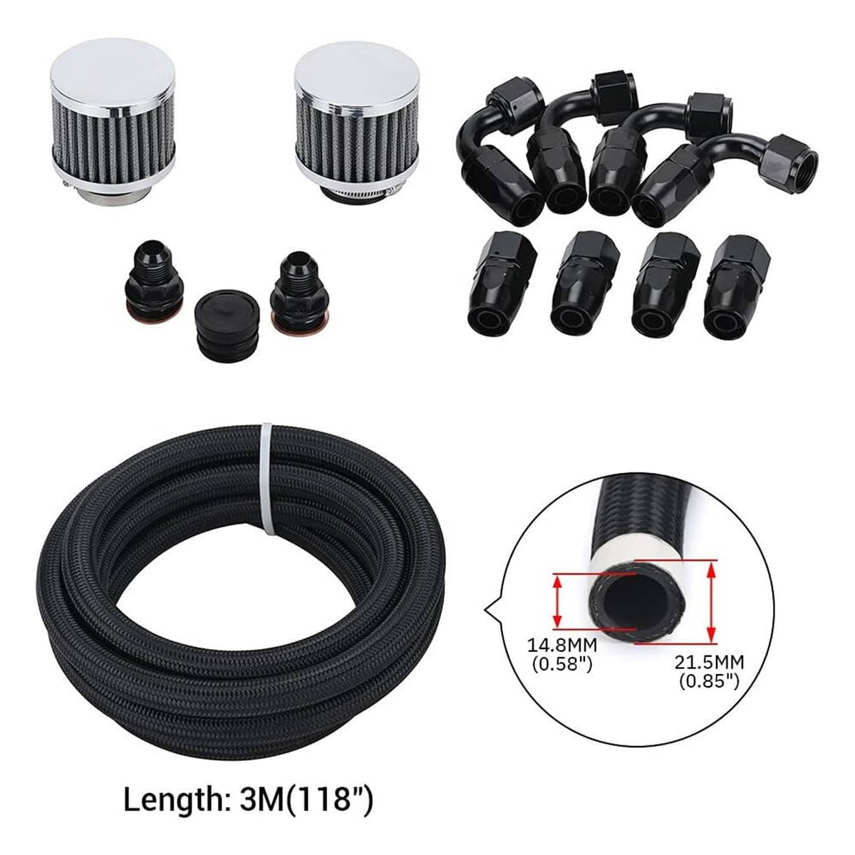 Solidspare New Pro Series Oil Catch Can for Honda Civic Acura Integra 4 Port -10AN w/Hoses