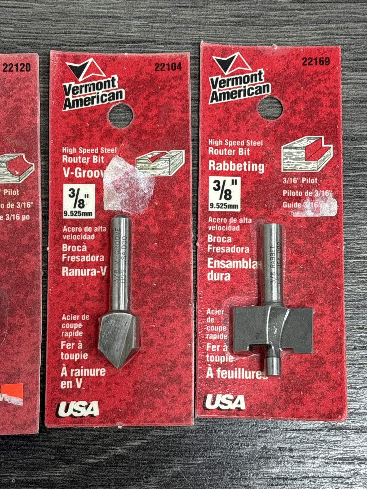 4pc Vermont American 3/8" Shank Router Bit Set - Made In USA