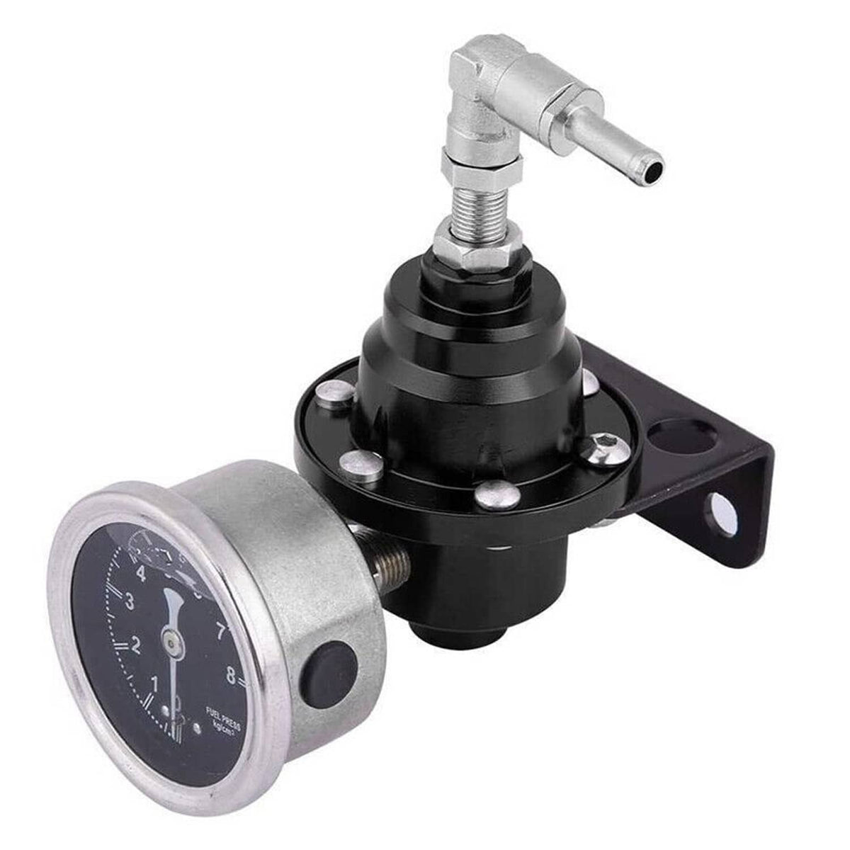 Solidspare Aluminum Universal Adjustable Fuel Pressure Regulator + Gauge+ Fitting Kit Black