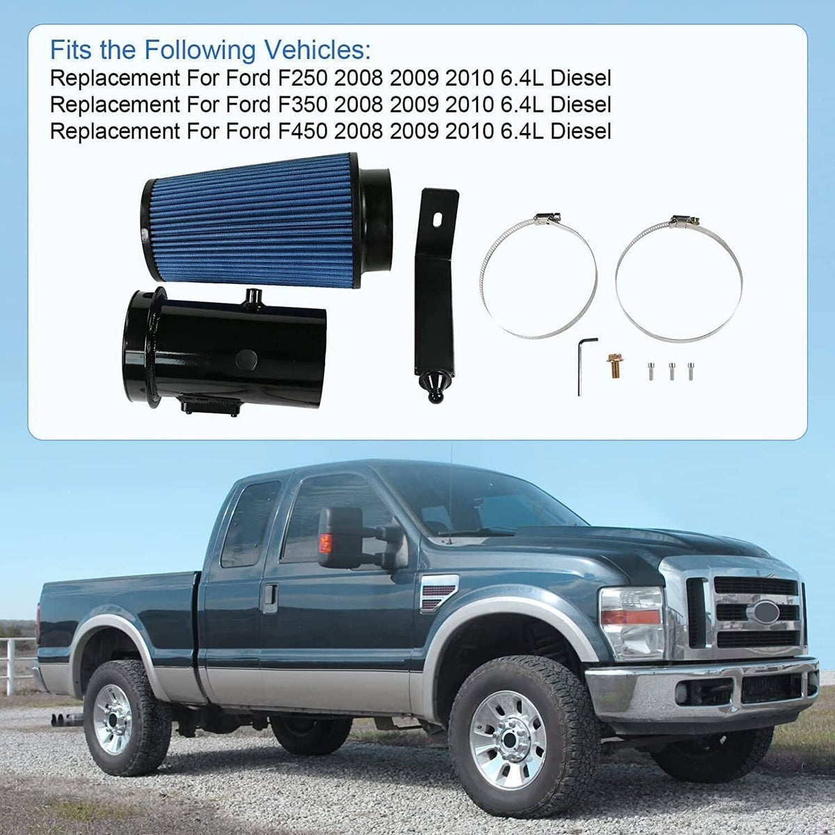 Solidspare Cold Air Intake System for 2008-2010 Ford F250 F350 F450 Super Duty XL XLT 6.4L