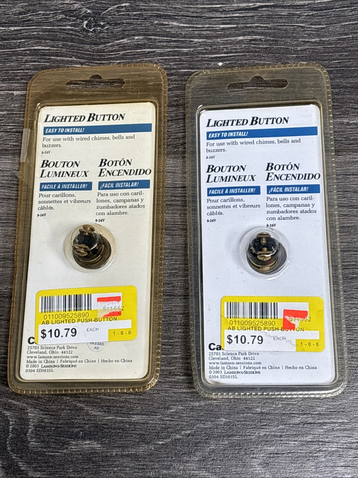 New 2-pack lot CARLON Antique brass wrought iron LIGHTED DOORBELL BUTTON DH1615L