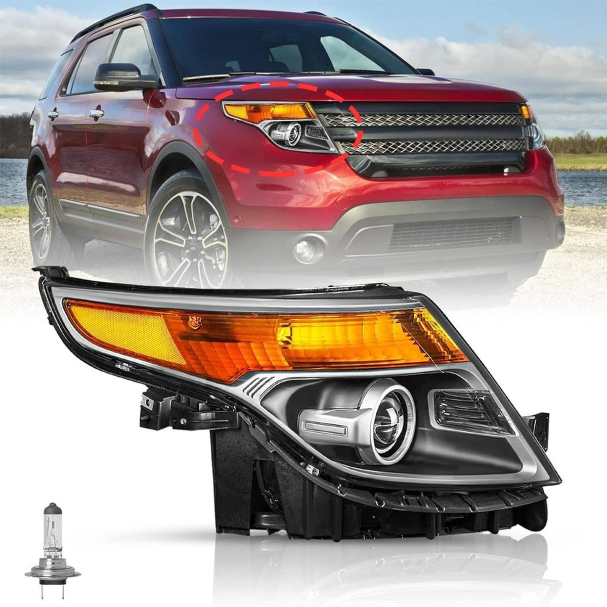 Solidspare Passenger Side For 2011-2015 Ford Explorer Headlight Factory Halogen Headlamp
