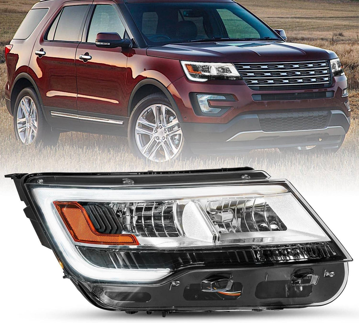 Solidspare Right Side LED DRL Headlight For Ford Explorer Limited/XLT/Platinum 2016-2019