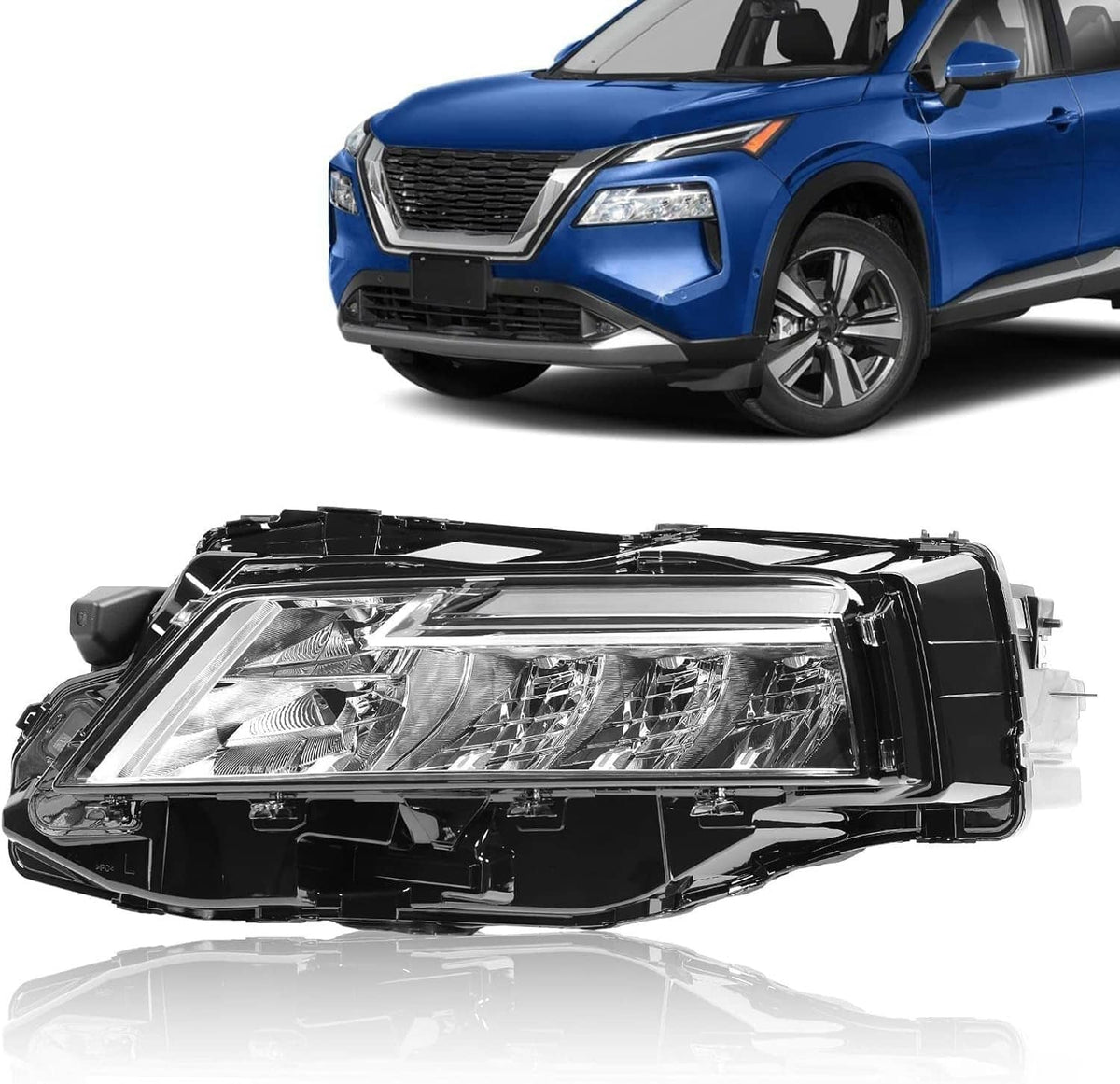 Solidspare New For 2021-2023 Nissan Rogue Chrome LED Headlights Headlamps Pair Left+Right