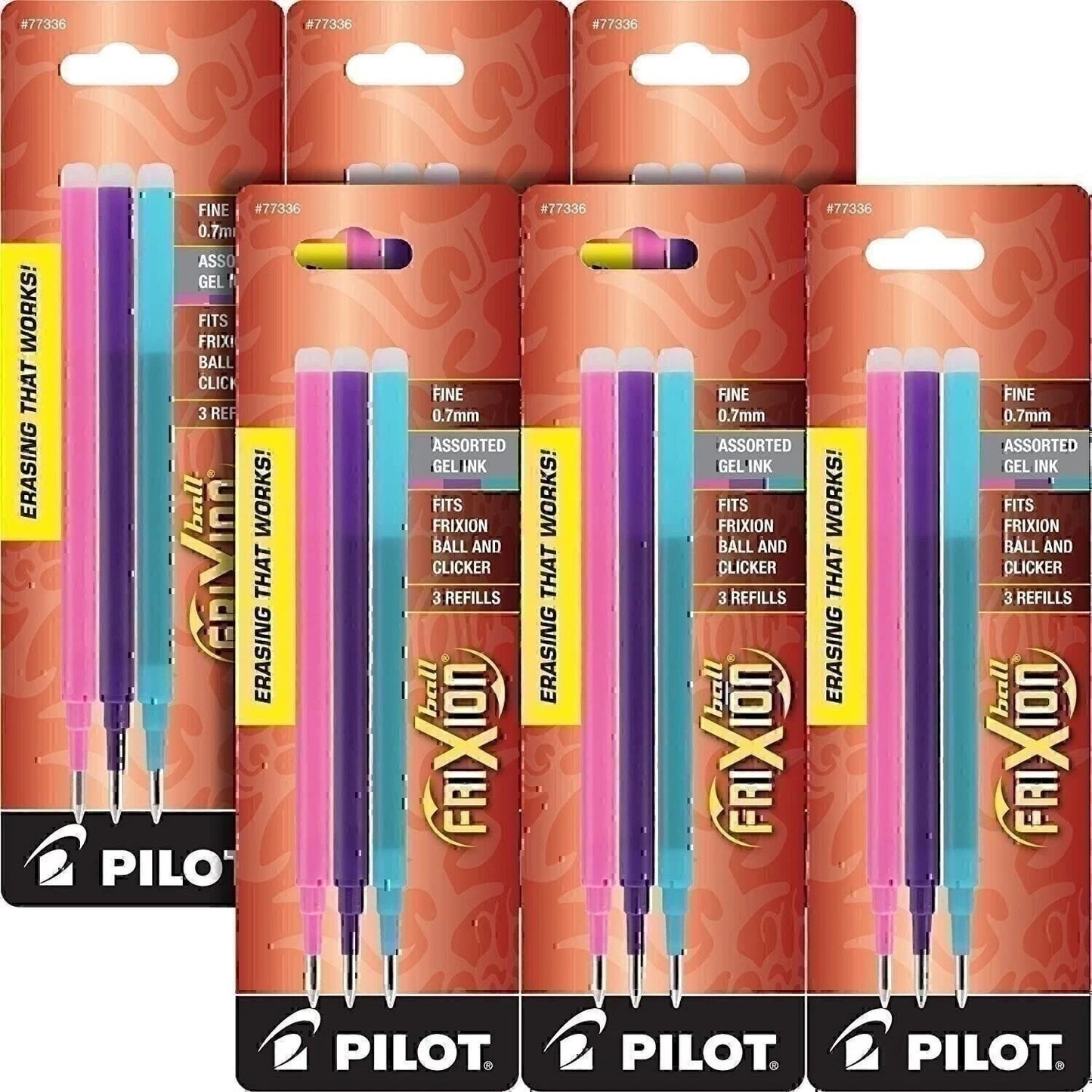 NEW Pilot Ink Refills Frixon Erasable Gel Ball Pens Pack Of 6 Assorted 77336