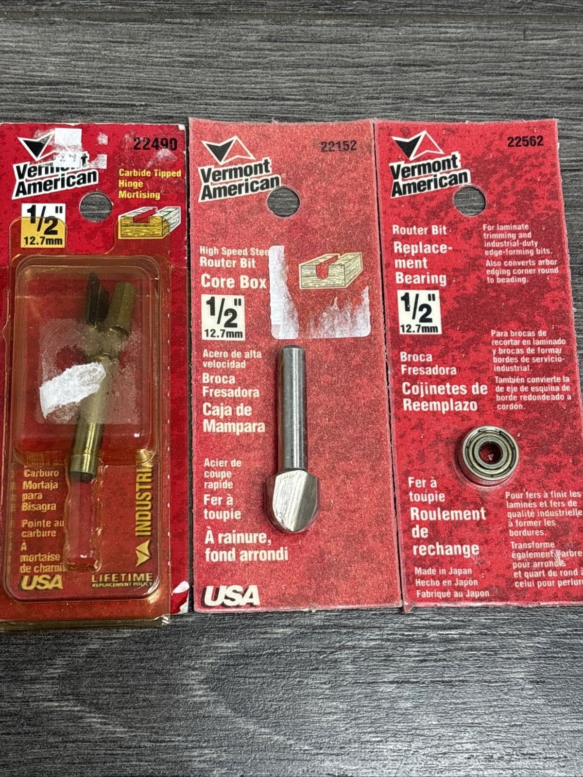 7pc Vermont American 1/2" Shank Router Bit Set - Made In USA