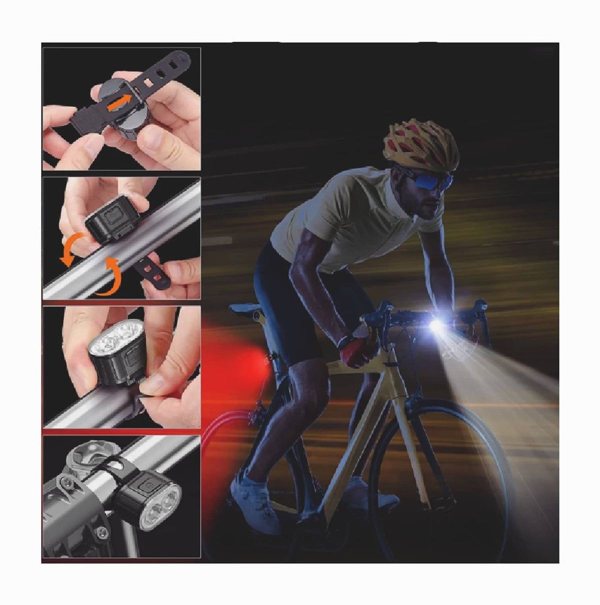 Solid Spare 2×USB Rechargeable LED Bicycle Lights Set Headlight Taillight Cycling Light