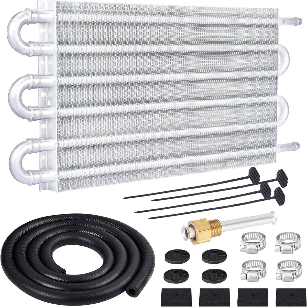 Solidspare Universal 6 Rows Aluminum Remote Transmission Oil Cooler Radiator Converter Kit