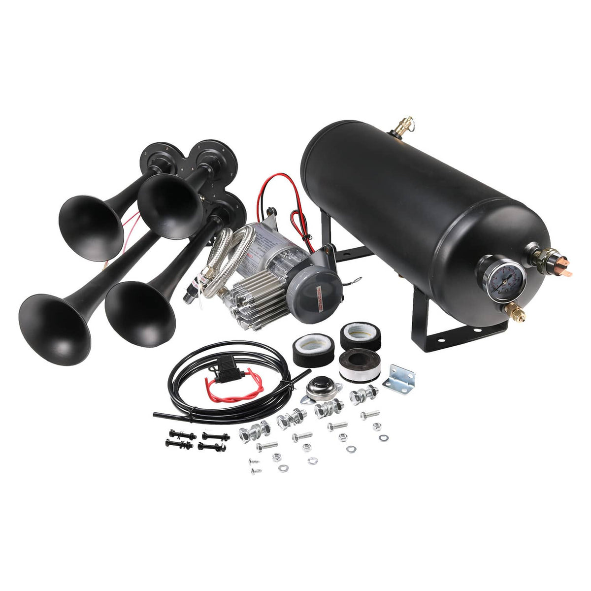 Solidspare Train Horn Kit 4 Trumpets Semi Loud System 1.5G Air Tank 150PSI FITS Truck Car