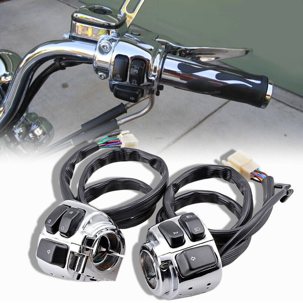 Solidspare 1" Motorcycle Handlebar Control Switches With Wiring Harness Kit For Harley