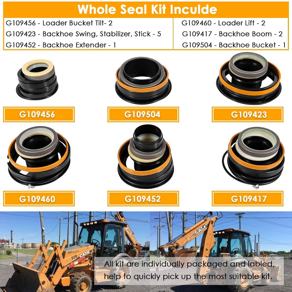 Solid Spare Hydraulic Cylinder Seal Kit Fit Case 580E 580SE 580SD Backhoe Whole Machine
