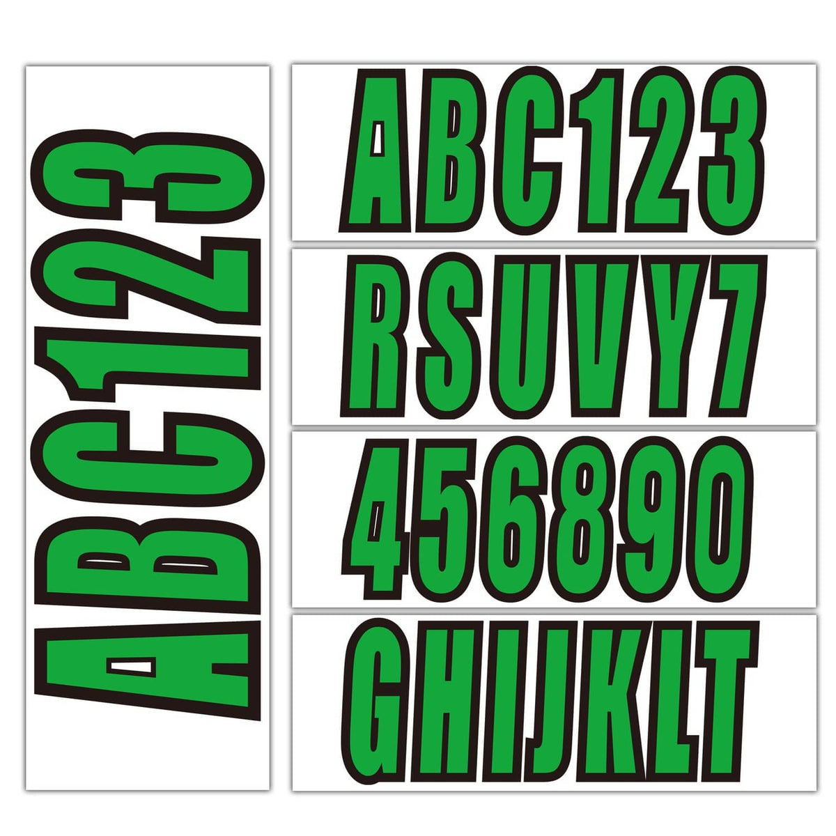 Solid Spare Boat numbers and letters Decal Sticker green Four sets of A-Z Four sets of 0-9