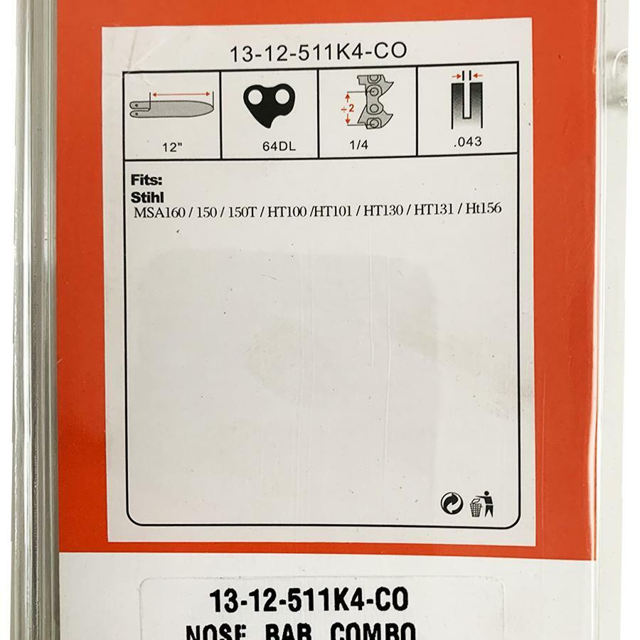 12” GUIDE BAR AND CHAIN 1/4" .043 64DL FOR STIHL MS150TCE MSA160 3670 005 0064