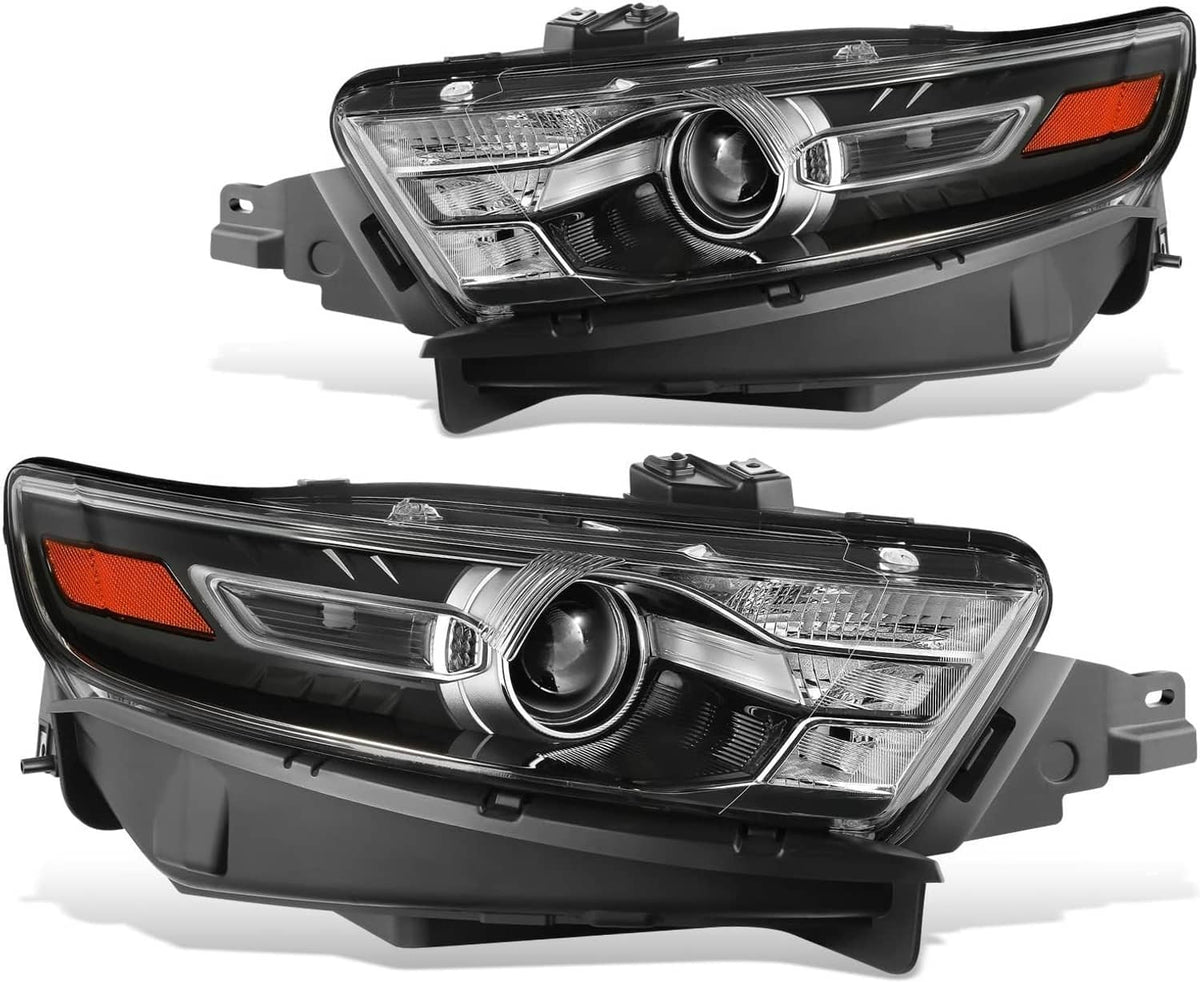 Solidspare 2Pcs Black Housing Amber Corner Projector Headlight For 2013-2019 Ford Taurus