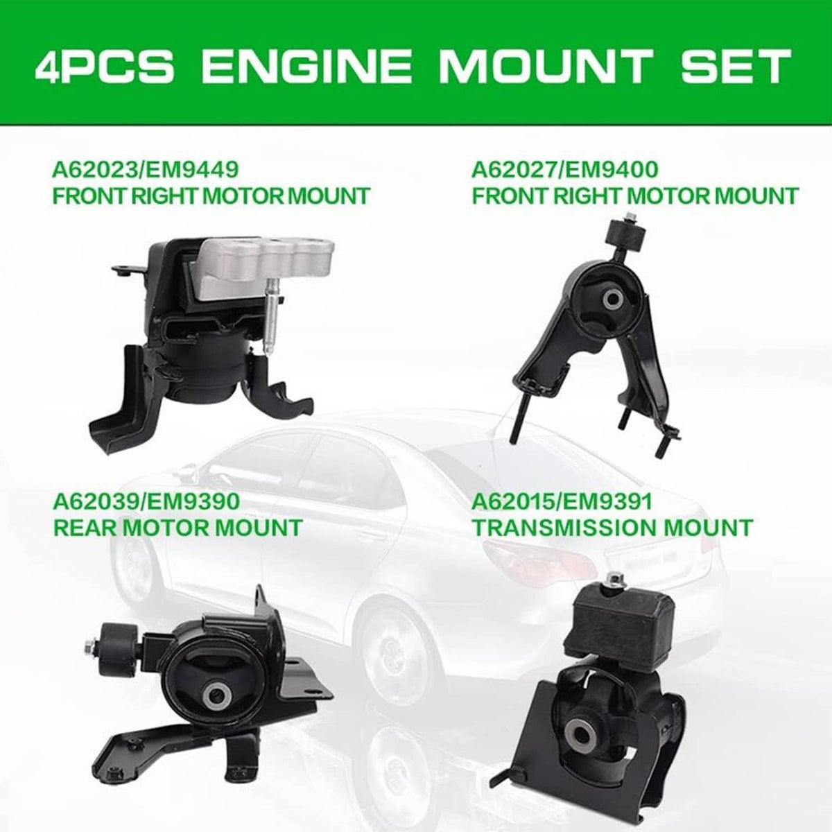 Solidspare New 4Pcs Engine Motor Transmission Mount For 2009-13 Corolla 1.8L A62015 A62023