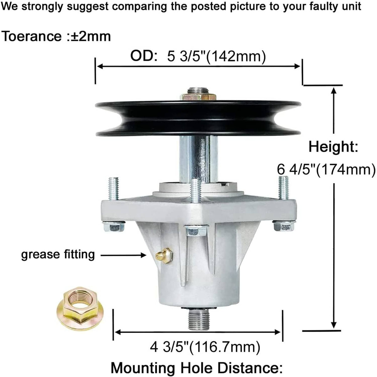 Solid Spare SPINDLE ASSEMBLY CUB CADET 618-0625B 618-0660 918-0625B 918-0660 LT1045 LT1046