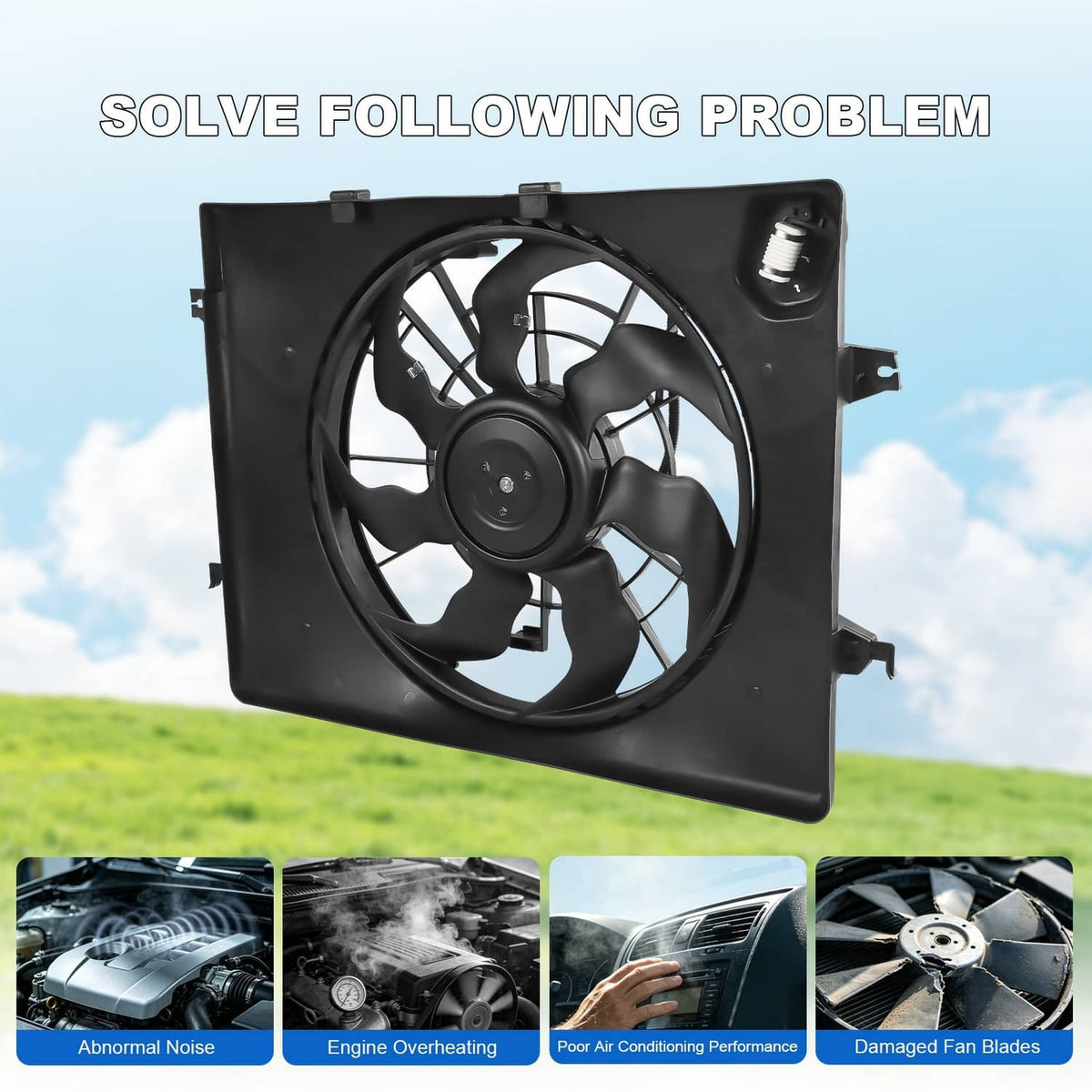 Solidspare Radiator Condenser Cooling Fan Assembly Fit for Hyundai Sonata 2011 2012 2.4L