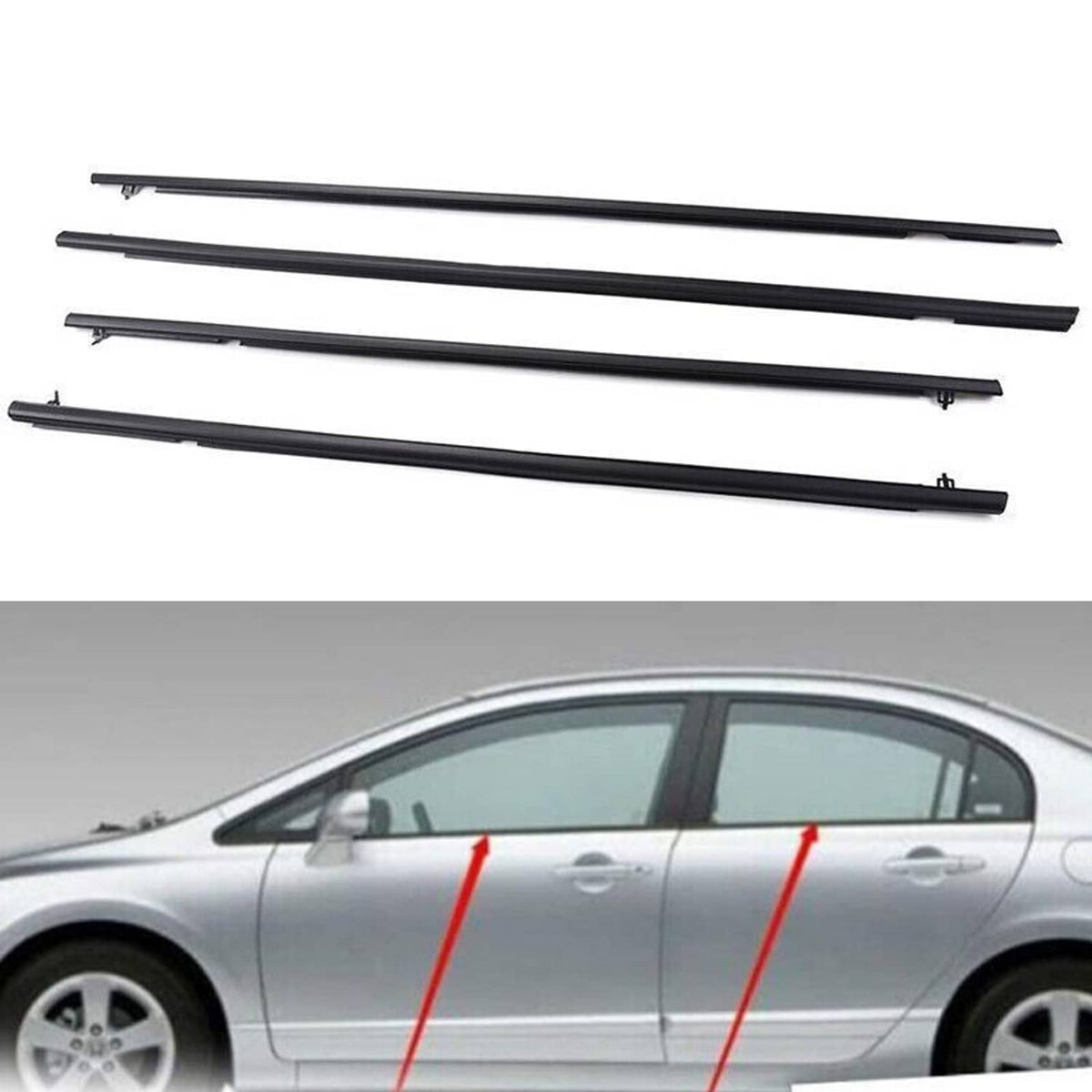 Solidspare 4Pcs Car Window Moulding Trim Weatherstrips Seal Fit For Honda Civic Sedan 06-11