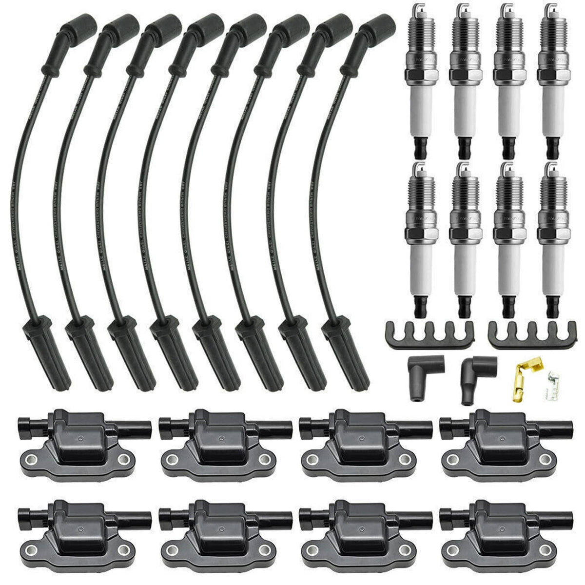 Solidspare 8 Pack UF413 Ignition Coils & 41-962 Spark Plugs w/ Spark Plug Wires For Chevy