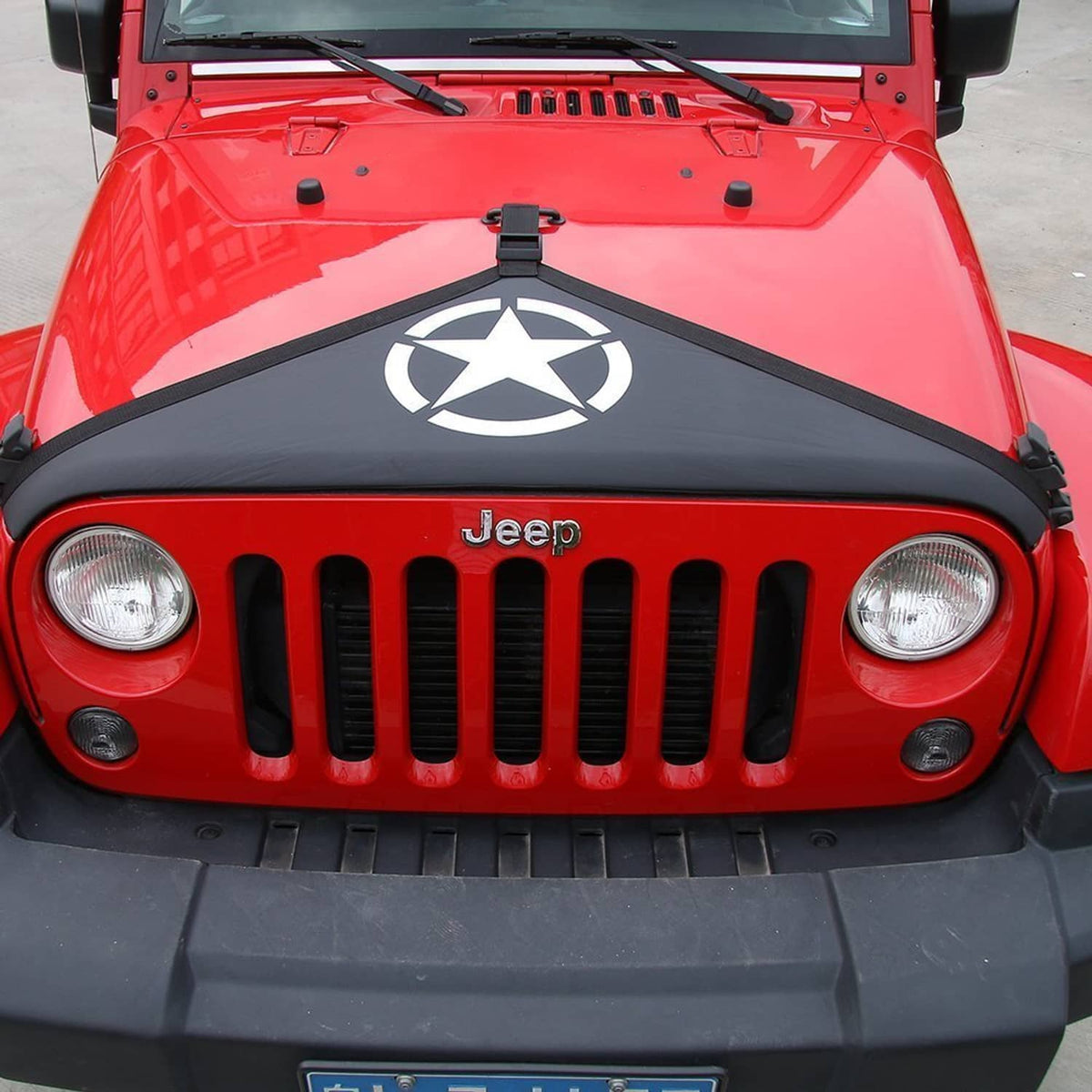 Solid Spare Front Hood Cover Bra Protector T-Style for Jeep Wrangler JK JKU 2007-2018 (Star)