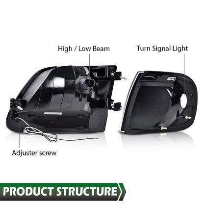 Solid Spare Fit For 97-03 F150/99-02 Expedition LED Tube Headlights+Corner Lights Chrome
