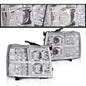 Solid Spare LED DRL Projector Headlights Chrome Fit For 07-13 Chevy Silverado 1500/2500/3500