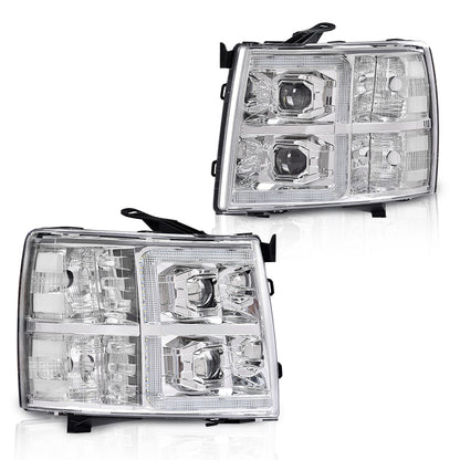 Solid Spare LED DRL Projector Headlights Chrome Fit For 07-13 Chevy Silverado 1500/2500/3500
