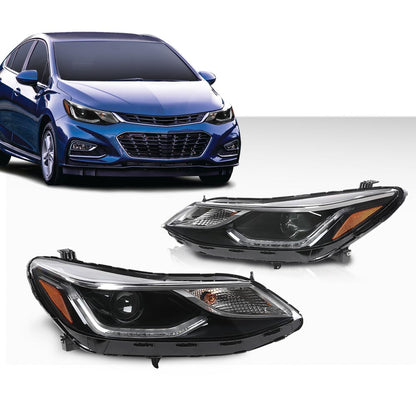 Solid Spare Projector Headlights Headlamps w/ LED DRL Fit For 16-19 Chevy Cruze Left+Right