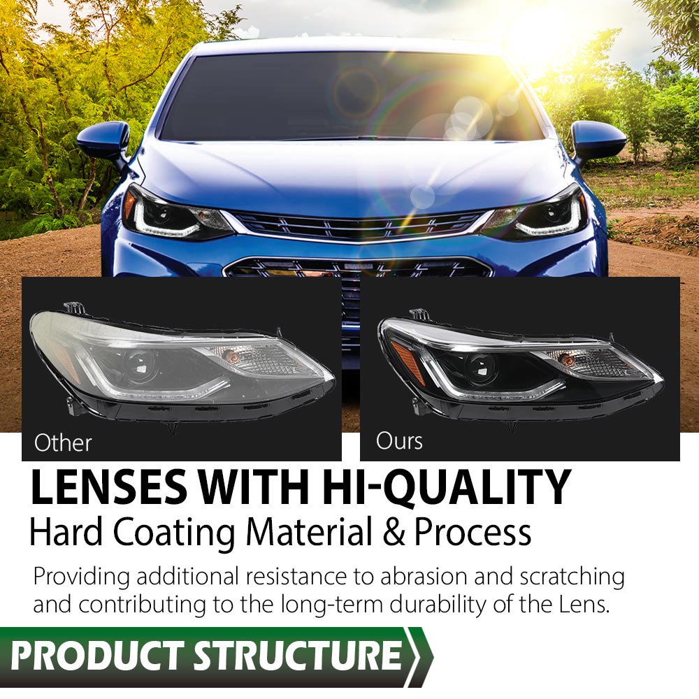 Solid Spare Projector Headlights Headlamps w/ LED DRL Fit For 16-19 Chevy Cruze Left+Right