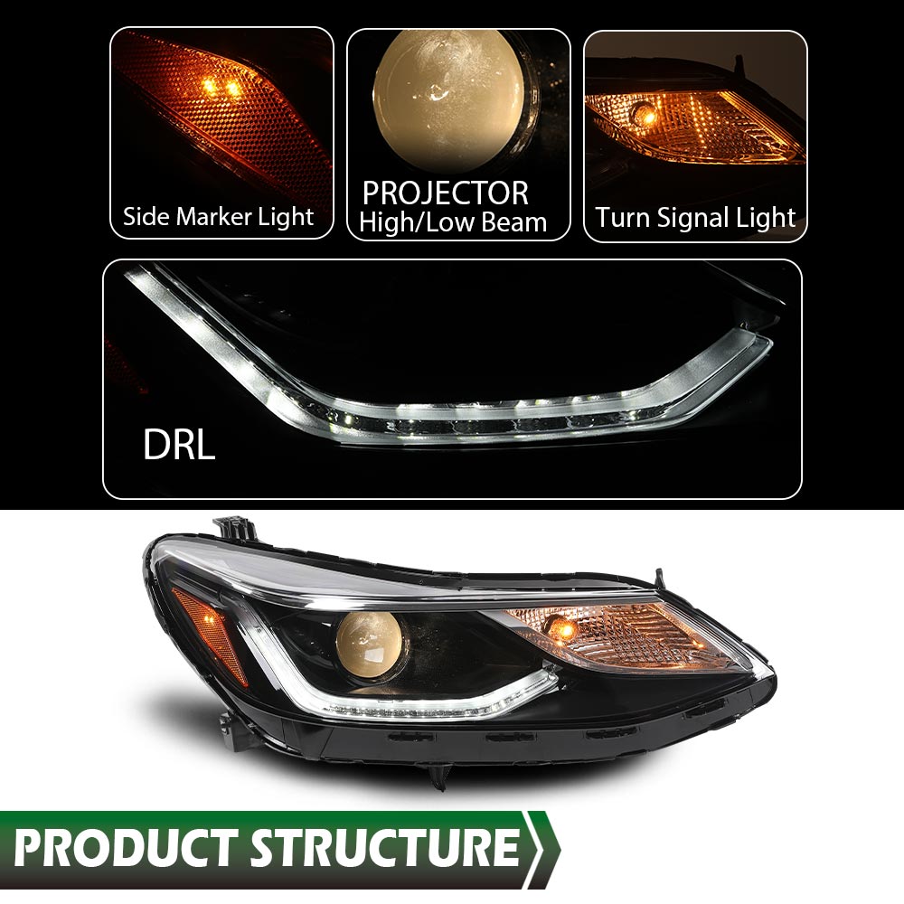 Solid Spare Projector Headlights Headlamps w/ LED DRL Fit For 16-19 Chevy Cruze Left+Right