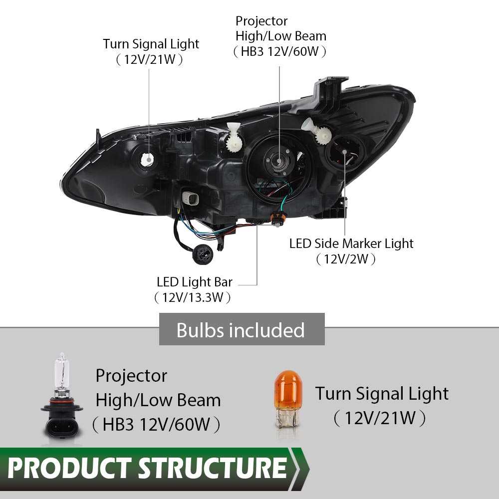 Solid Spare Projector Headlights Headlamps w/ LED DRL Fit For 16-19 Chevy Cruze Left+Right