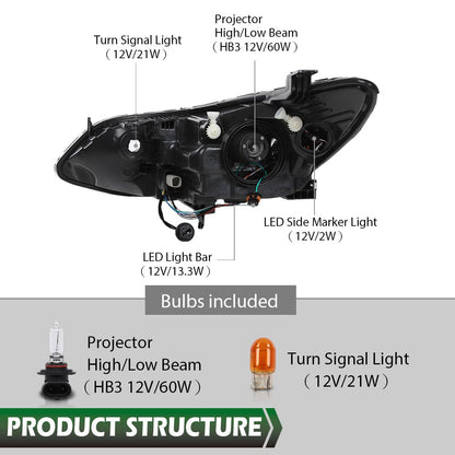 Solid Spare Projector Headlights Headlamps w/ LED DRL Fit For 16-19 Chevy Cruze Left+Right